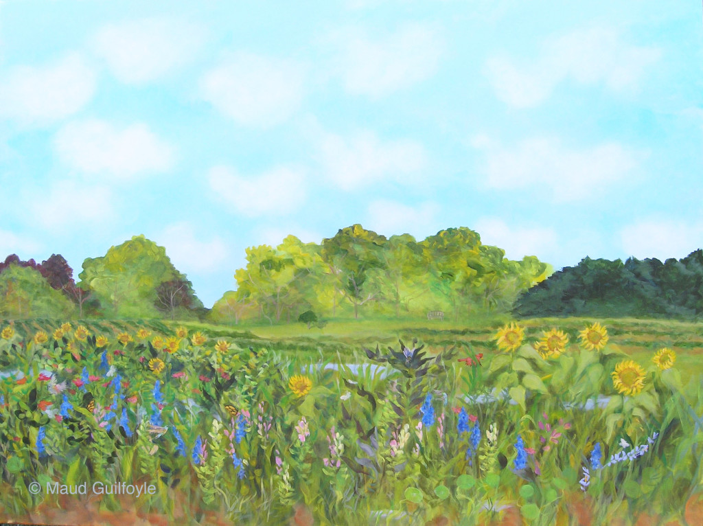 Meadow VIII, Sunflowers at Old Hook Farm, acrylic on canvas, 36 x 48”
